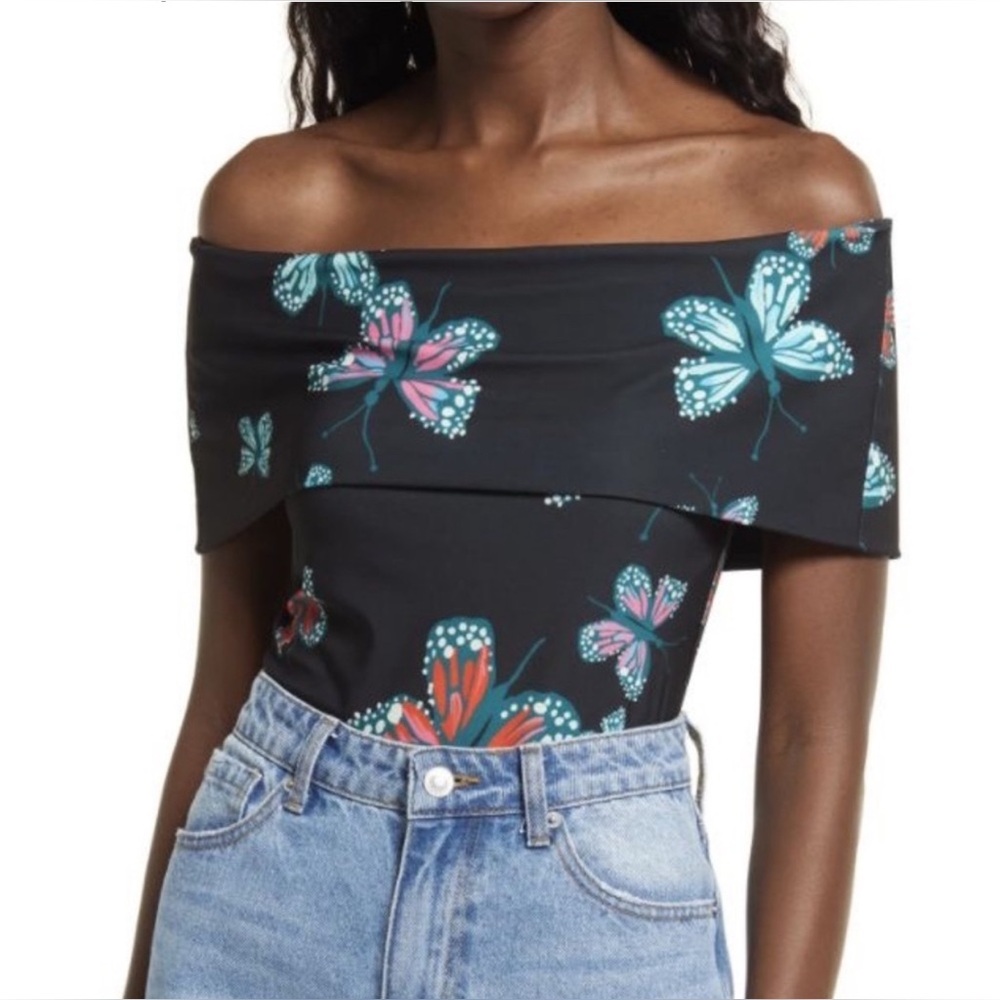 NWT NORDSTROM X CHRISTINA MARTINEZ BUTTERFLY OFF SHOULDER BODYSUIT